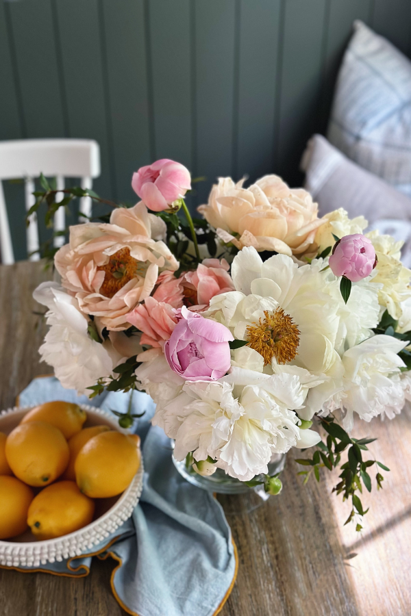 Discover my secret to creating a beautiful peony flower arrangement that has texture and movement and is visually appealing.